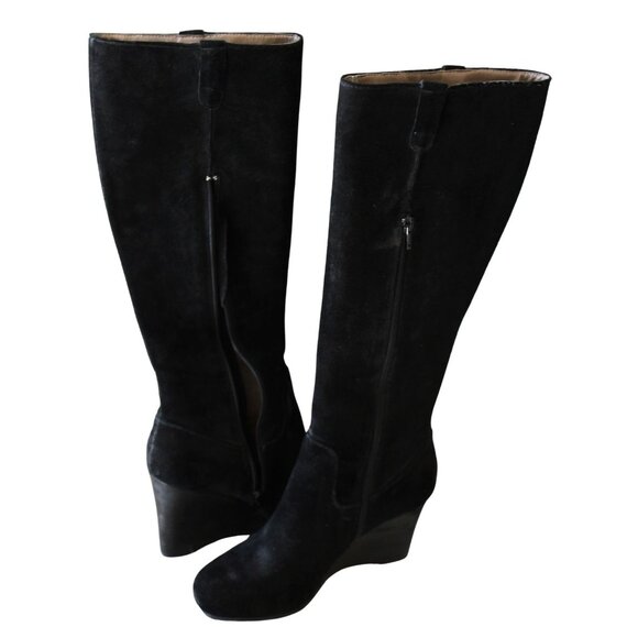 Knee High Suede Wedge Heel Boots Size 8.5 - Picture 2 of 4